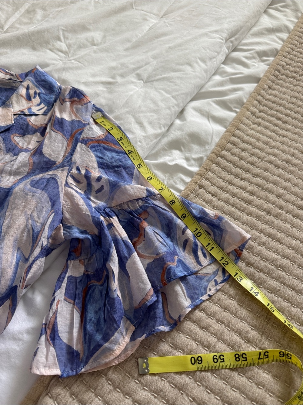 CeCe Blue and Cream Abstract Ruffle Button-Up Top - Picture 8 of 9